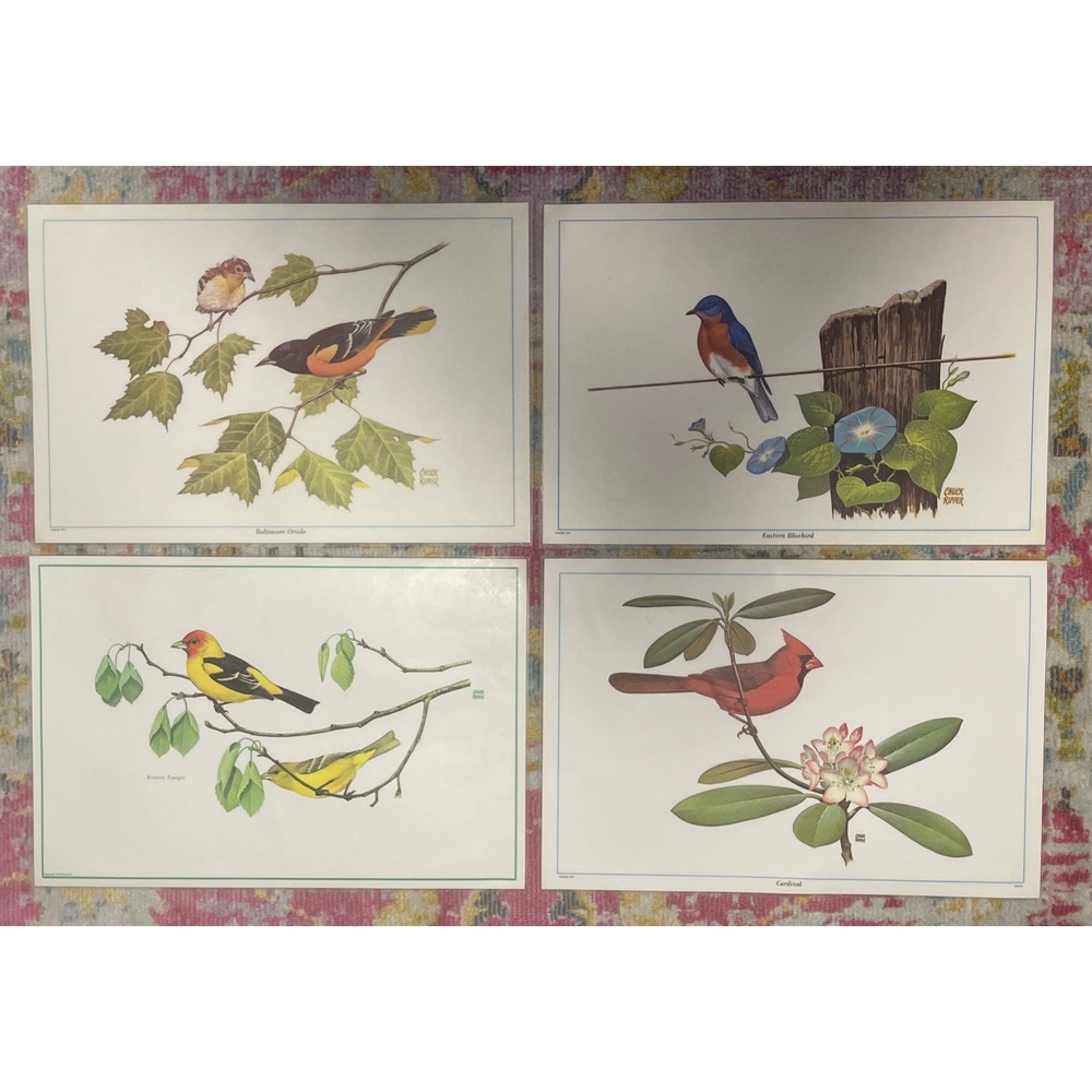 Vintage 1973 Placemats Songbirds of America Chuck Ripper Set of 4 Laminated